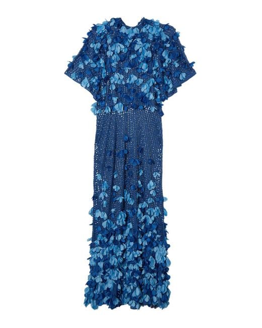 Karen Millen Crystal Applique Angel Sleeve Woven Maxi Dress in Blue | Lyst  UK