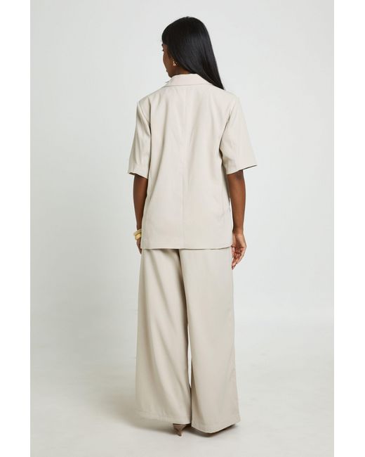 Boohoo Natural Box Pleat Wide Leg Tailored Trousers
