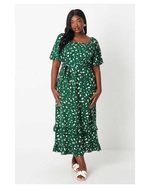 Dorothy Perkins Green Curve Abstract Frill Hem Midi Dress