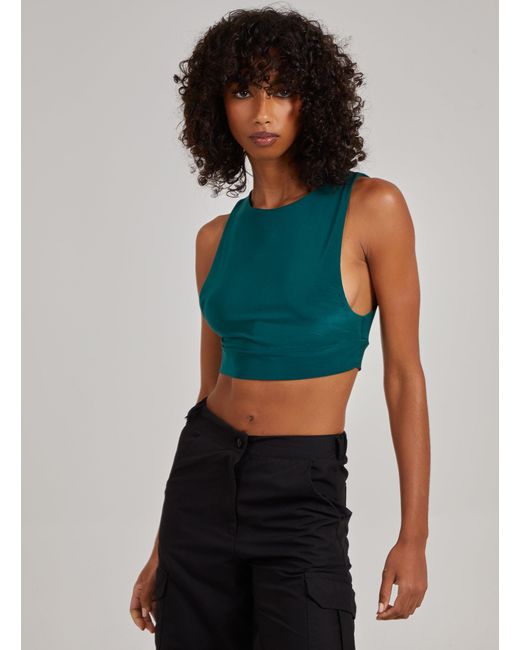 Pink Vanilla Blue Sleeveless Slinky Crop Top
