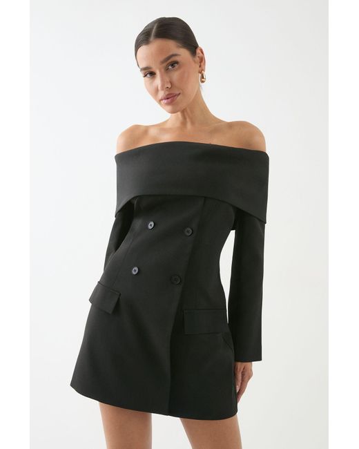 MissPap Black Double Breasted Bardot Blazer Dress