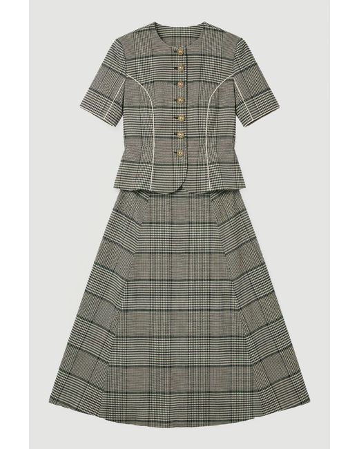 Karen Millen Gray Petite Tailored Check Peplum Belted Mini Dress