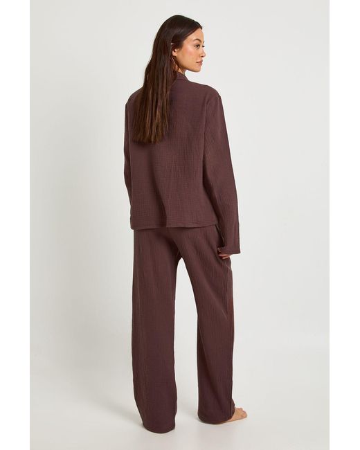 Boohoo Red Tall Muslin Long Sleeve Shirt & Trouser Pyjama Set