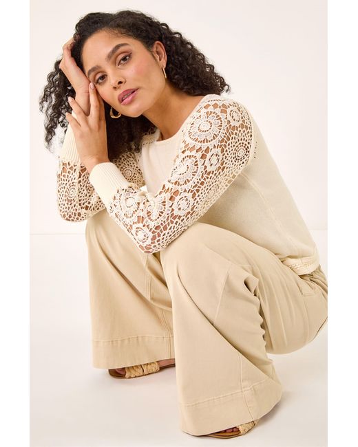 Roman Natural Crochet Sleeve Knit Jumper