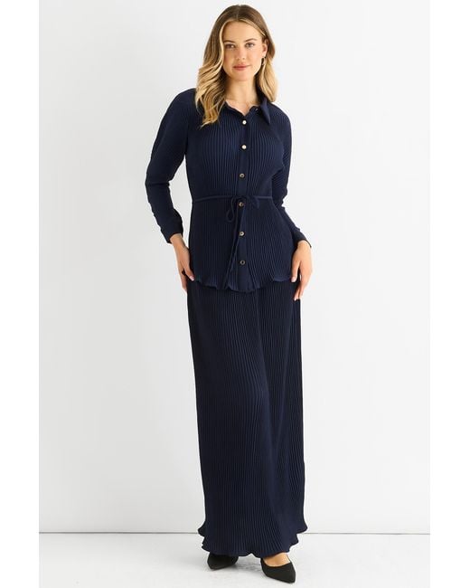 Gini London Blue Plisse Elasticated Waist Maxi Skirt