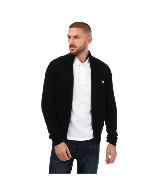 Lyle & Scott Black And Knitted Rib Zip Through Cardigan for men