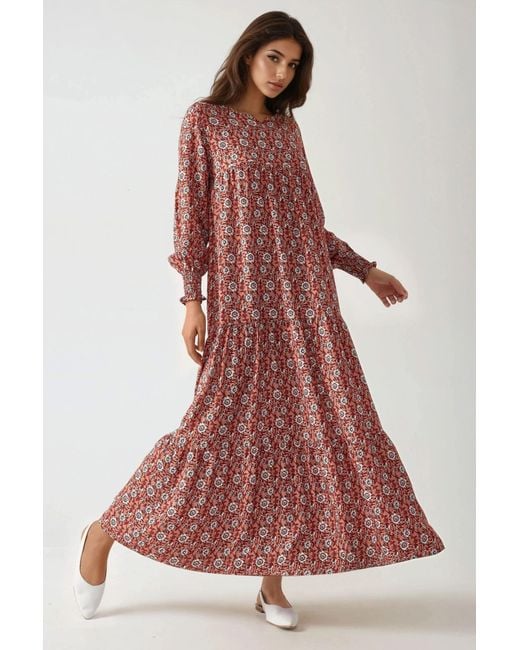 Hiccup Purple Printed Crew Neck Viscose Maxi Dress