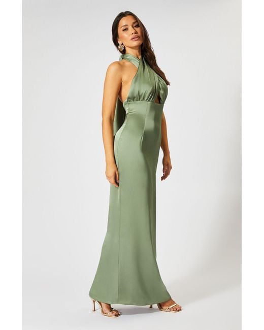 MissPap Green Satin Wrap Multi Way Maxi Dress