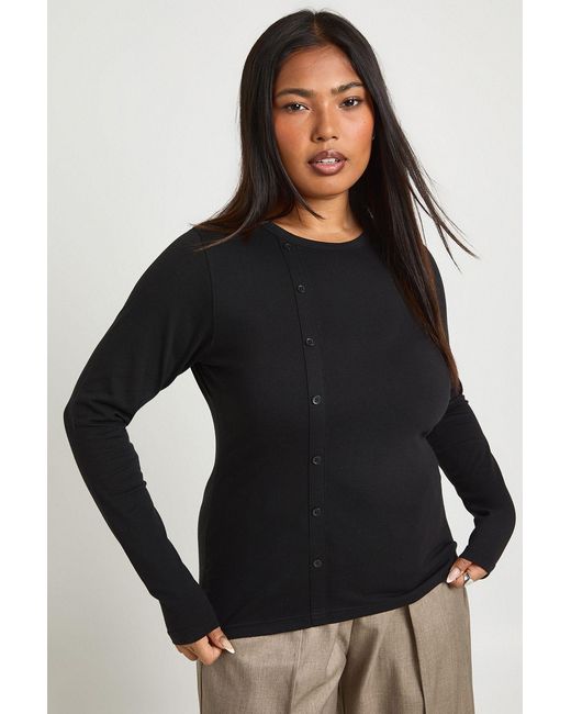 Boohoo Black Plus One Side Button Down Long Sleeve Top