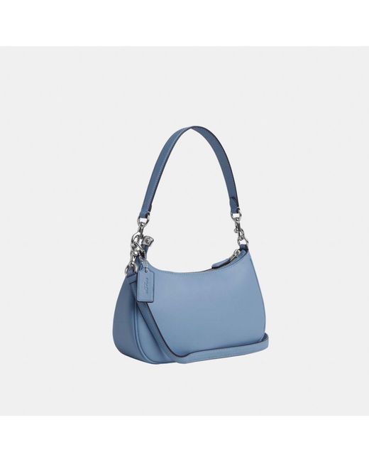 COACH Blue Teri Shoulder Bag With Leather Strap Debossed Sculpted C