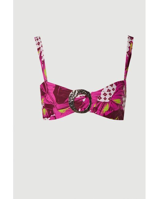 Karen Millen Pink Tropical Bandeau Metal Trim Detail Bikini Top