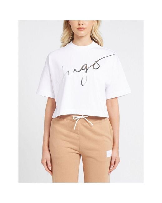 Boss White Womenss Signature Logo Cropped T-Shirt