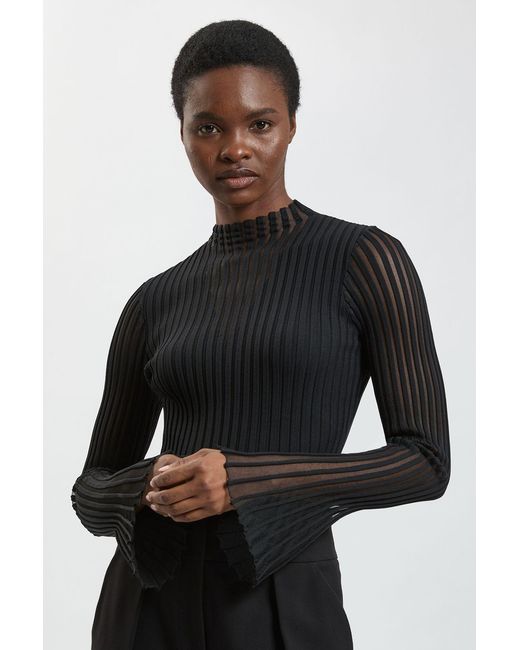 Karen Millen Black Viscose Blend Filament Knitted Top