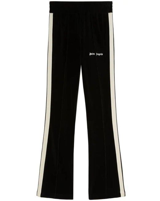 Palm Angels Black Velvet Flare Track Pants Cotton