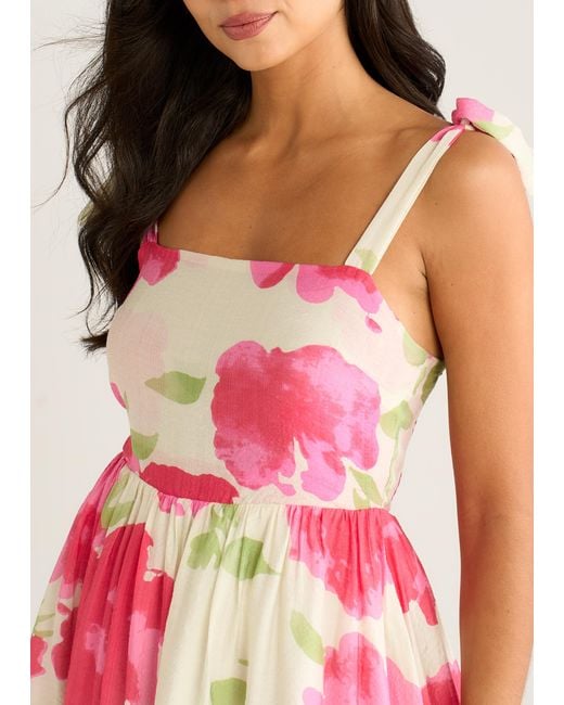 Gini London Pink Floral Tie Straps Midi Dress