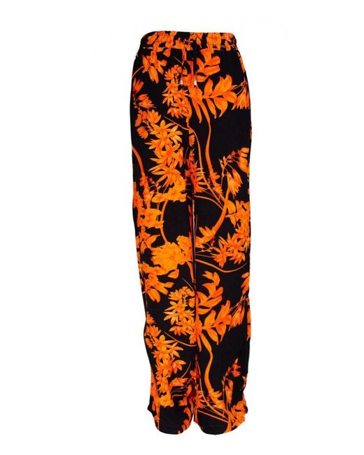 Karen Millen Orange Floral Wide Leg Trousers Viscose