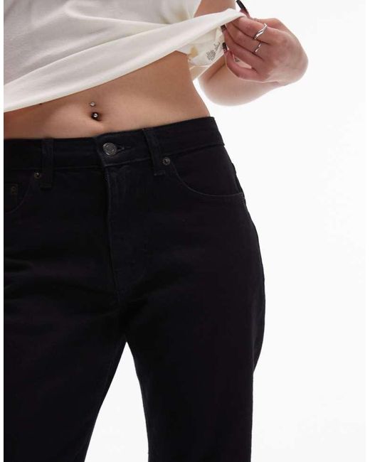 Topshop Unique Black Mid Rise Straight Cropped Jean With Raw Hems