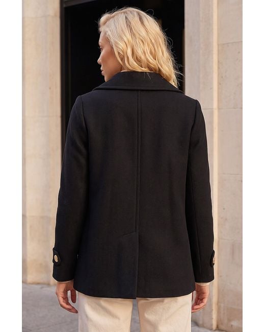 Roman Black Petite Collar Double Breasted Coat