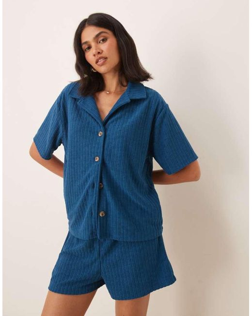 ASOS Blue Towelling Revere Shirt Co-Ord