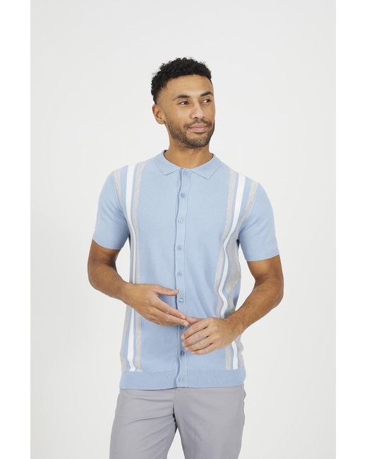Brave Soul Blue Knitted Short Sleeve Shirt for men