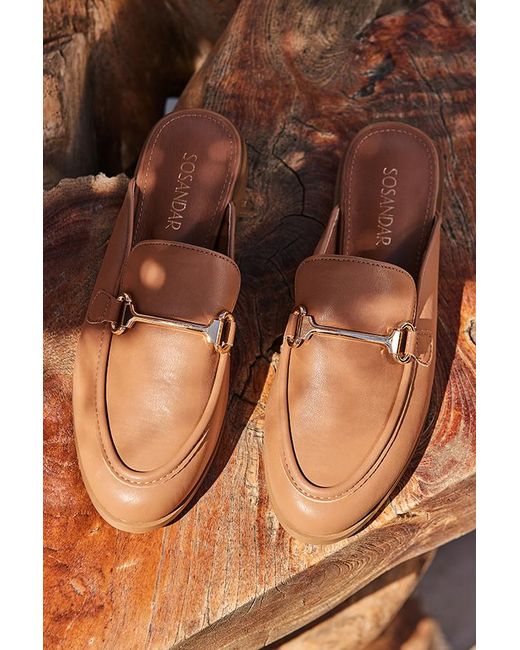 Sosandar Brown Tan Faux Leather Trim Mule Loafers