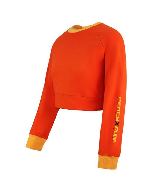 PUMA Red X Rihanna Fenty Laced Sweatshirt Orange Pullover 577290 03 Cotton