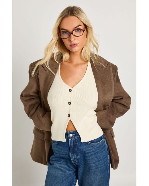 Boohoo Blue Premium Chunky Rib V Hem Knitted Waistcoat