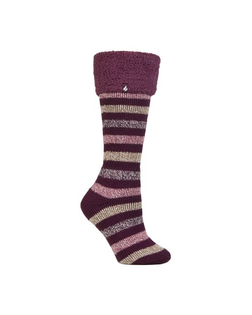 Heat Holders Purple Ladies Multicoloured Striped Patterned Long Wellington Boot Thermal Socks