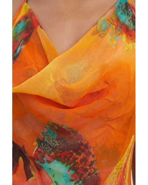 Karen Millen Orange Beach Viscose Georgette Photographic Floral Slip Dress