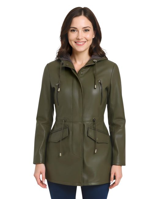 Infinity Leather Green Hooded Parka Jacket-Bucharest Lamb Leather