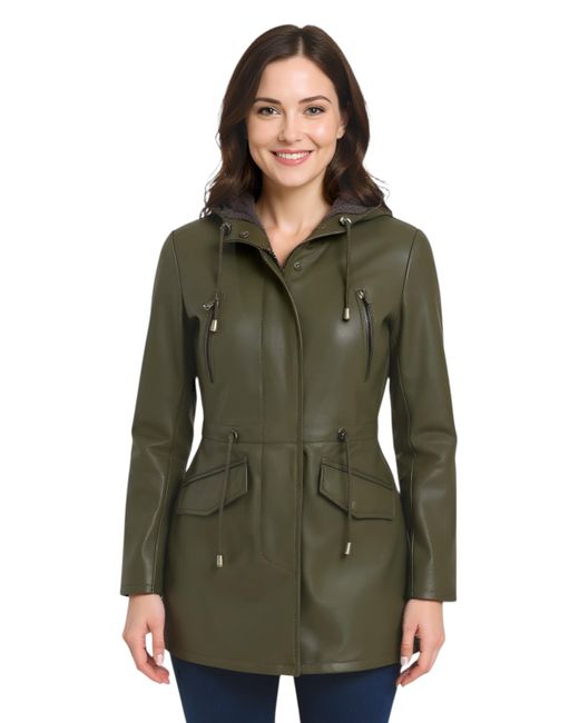 Infinity Leather Green Hooded Parka Jacket-Bucharest Lamb Leather