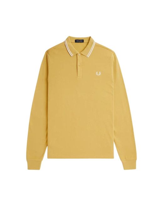 Fred Perry Yellow Twin Tipped Collar Honeycomb Long Sleeve Polo Shirt for men