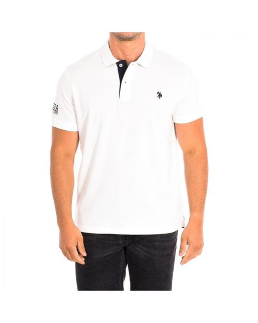 U.S. POLO ASSN. White Fost Short Sleeve With Contrast Lapel Collar 64783 Man Cotton for men