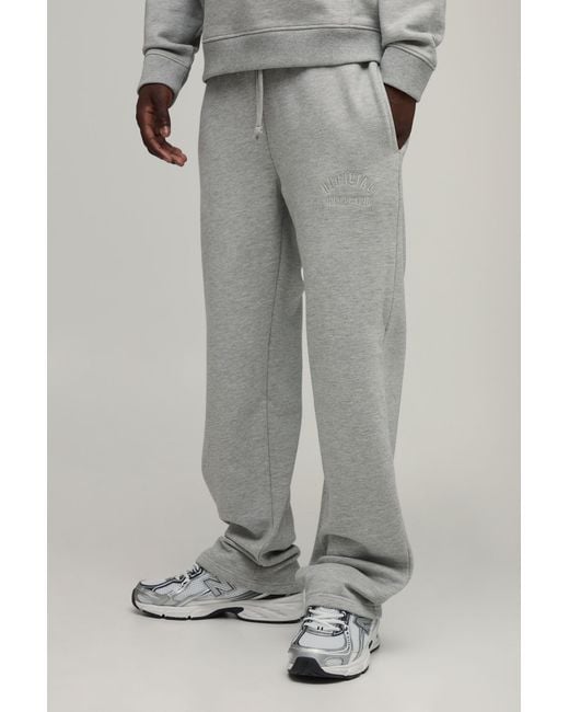 BoohooMAN Gray Straight Fit Heavyweight Embroidered Jogger for men