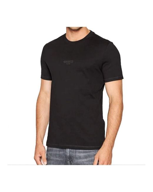 Guess T Shirt Homme Classic Logo Voorzijde in het Black voor heren