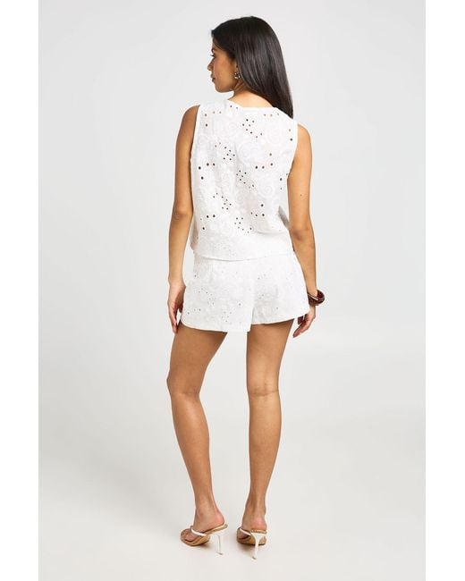 Boohoo White Broderie Tailored Shorts