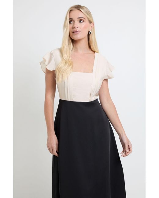 Wallis Black Petite Contrast Ruffle Sleeve Midi Dress