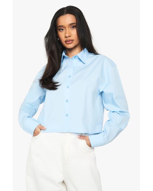 Boohoo Blue Basics Cropped Shirt