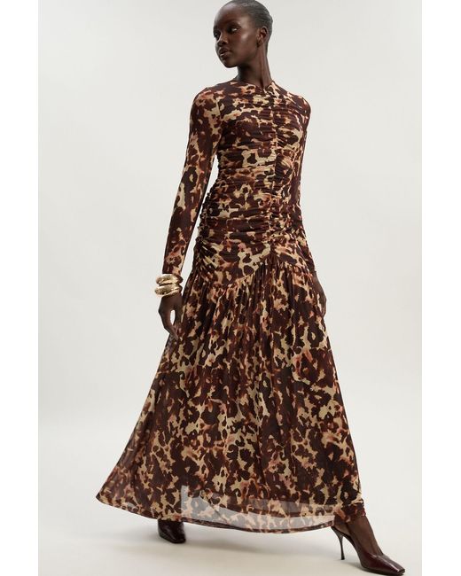 Karen Millen Brown Leopard Print Mesh Maxi Dress