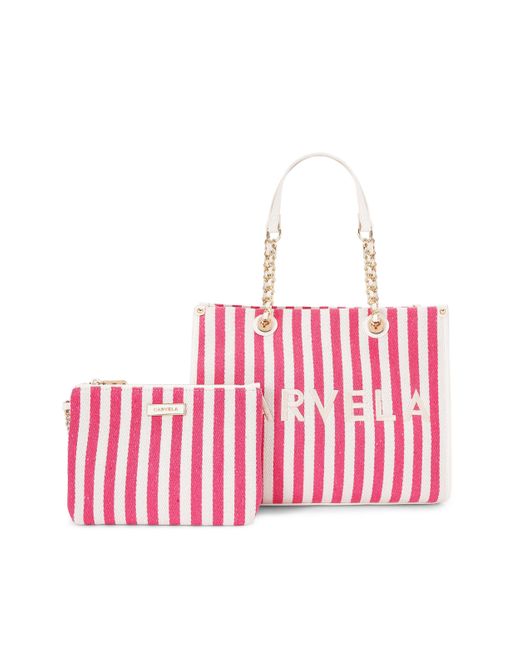 Carvela Kurt Geiger Pink Canvas Sorrento Midi Stripe Bag