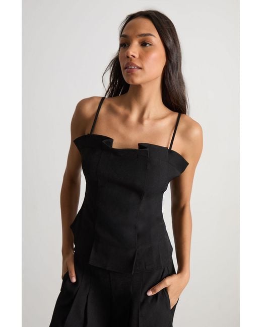Warehouse Black Pleated Detail Bandeau Fitted Body Top