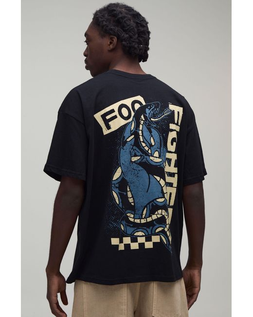 BoohooMAN Blue Oversized Foo Fighters Snake License Print T-Shirt for men