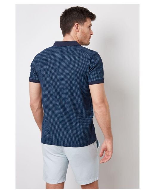 Threadbare Blue 'Seaside' Geo Print Trophy Neck Pique Polo Shirt for men