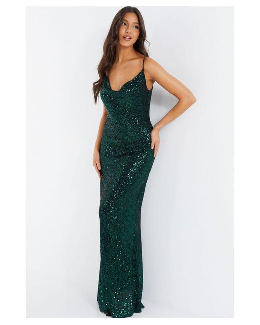 Quiz Green Sequin Maxi Dress Lyst UK