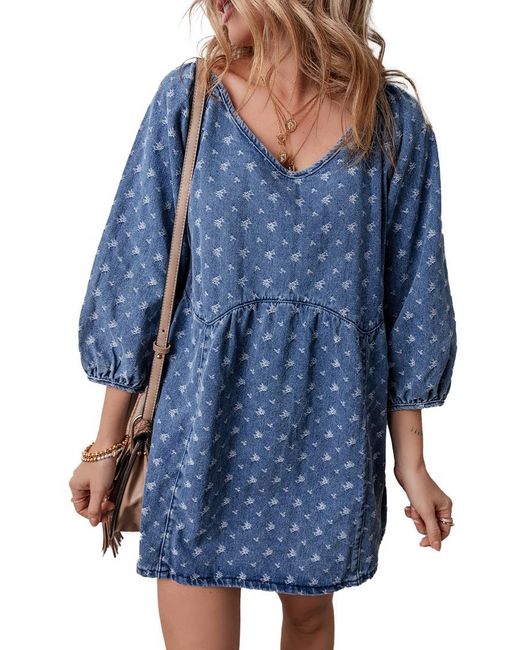 Azura Exchange Blue Ashleigh Textured Open Back Loose Fit Denim Dress Cotton
