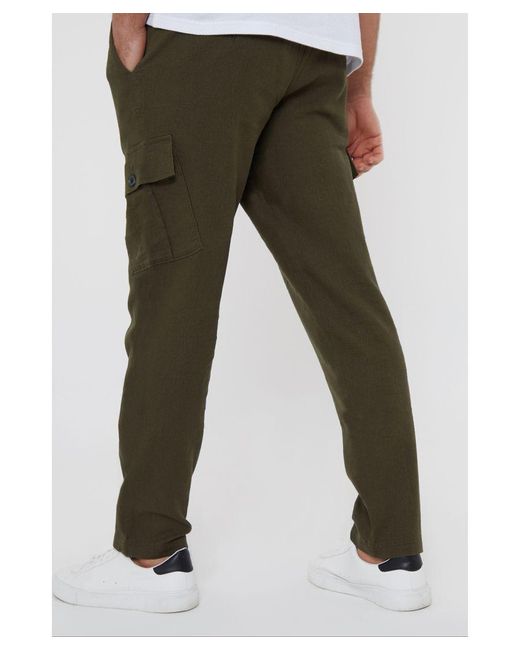 Threadbare Green 'Ramsay' Linen Blend Cargo Trousers for men