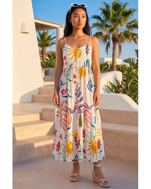Roman White Petite Print Strappy Button Front Dress