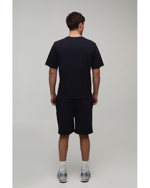 BoohooMAN Blue Regular Fit Rose Embroidered T-Shirt & Fit Short Set for men