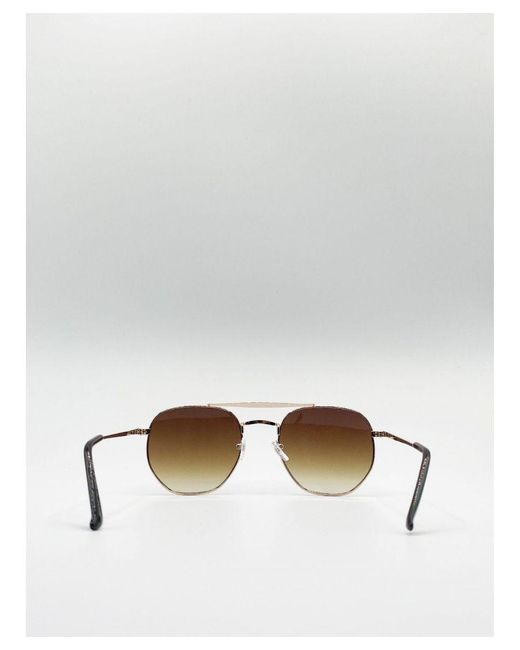 SVNX White Double Bridge Metal Sunglasses With Gradient Lenses for men