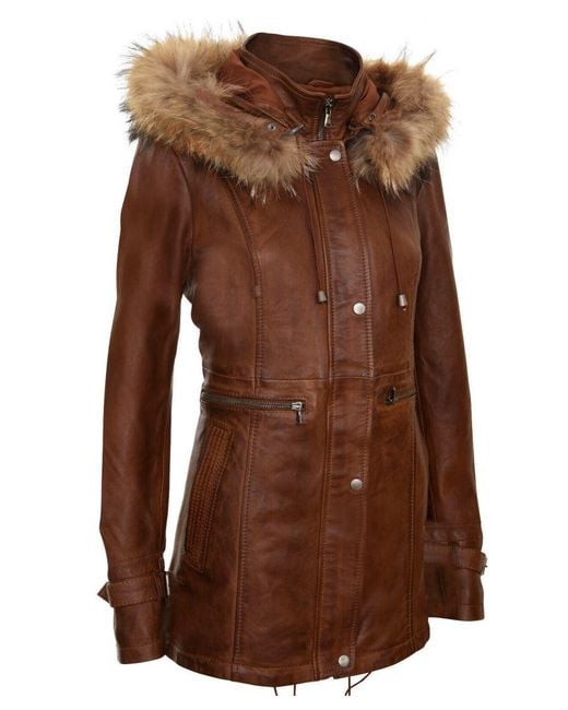 Infinity Leather Brown Warm Hooded Parka Jacket-Northwich